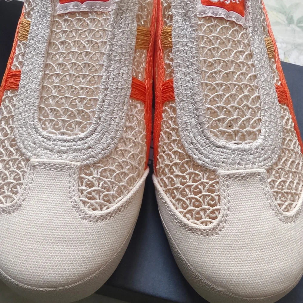 Onitsuka Tiger Cream Sneakers with Orange Accents